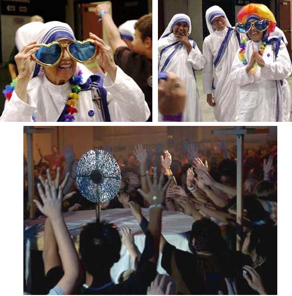 Missionaries of Charity sister wearing ridiculous glasses and a Charismatic adoration